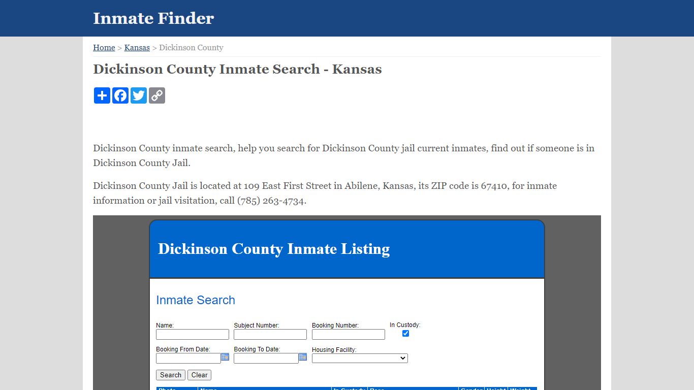 Dickinson County Inmate Search - Kansas - Inmate Finder